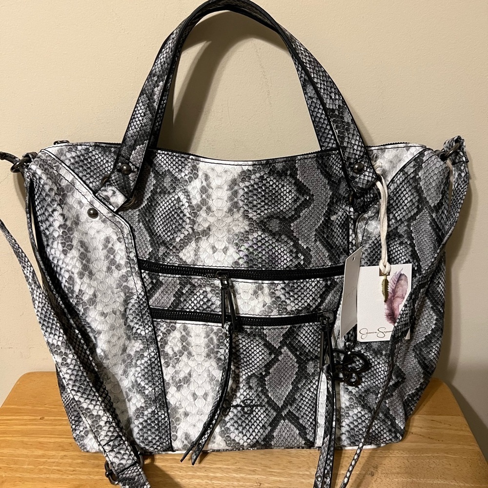 Jessica Simpson Black and White Phython Zoey Satchel - Picture 3 of 15